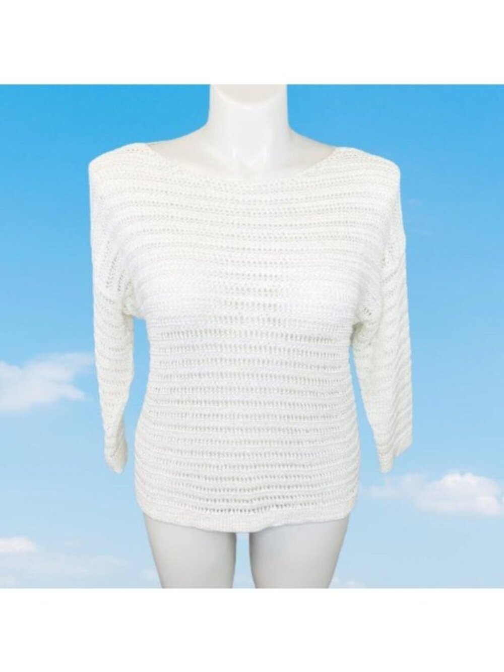 CHAPS DENIM WHITE OPEN WEAVE SUMMER SWEATER - XL!